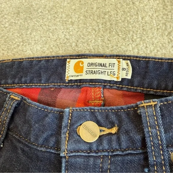 Carhartt Women’s Original Fit Flannel Lined Jeans Size 8 Straight Leg Dark Wash - Picture 3 of 11